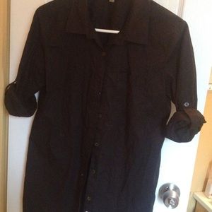 DKNYC Black Shirtdress button roll tab sleeves